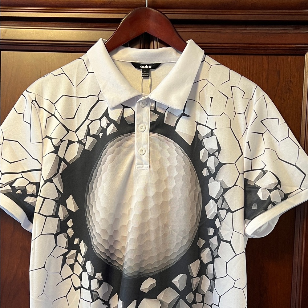Brand New Ouku White & Gray Golf Ball Graphic Polo Shirt Design for every man!